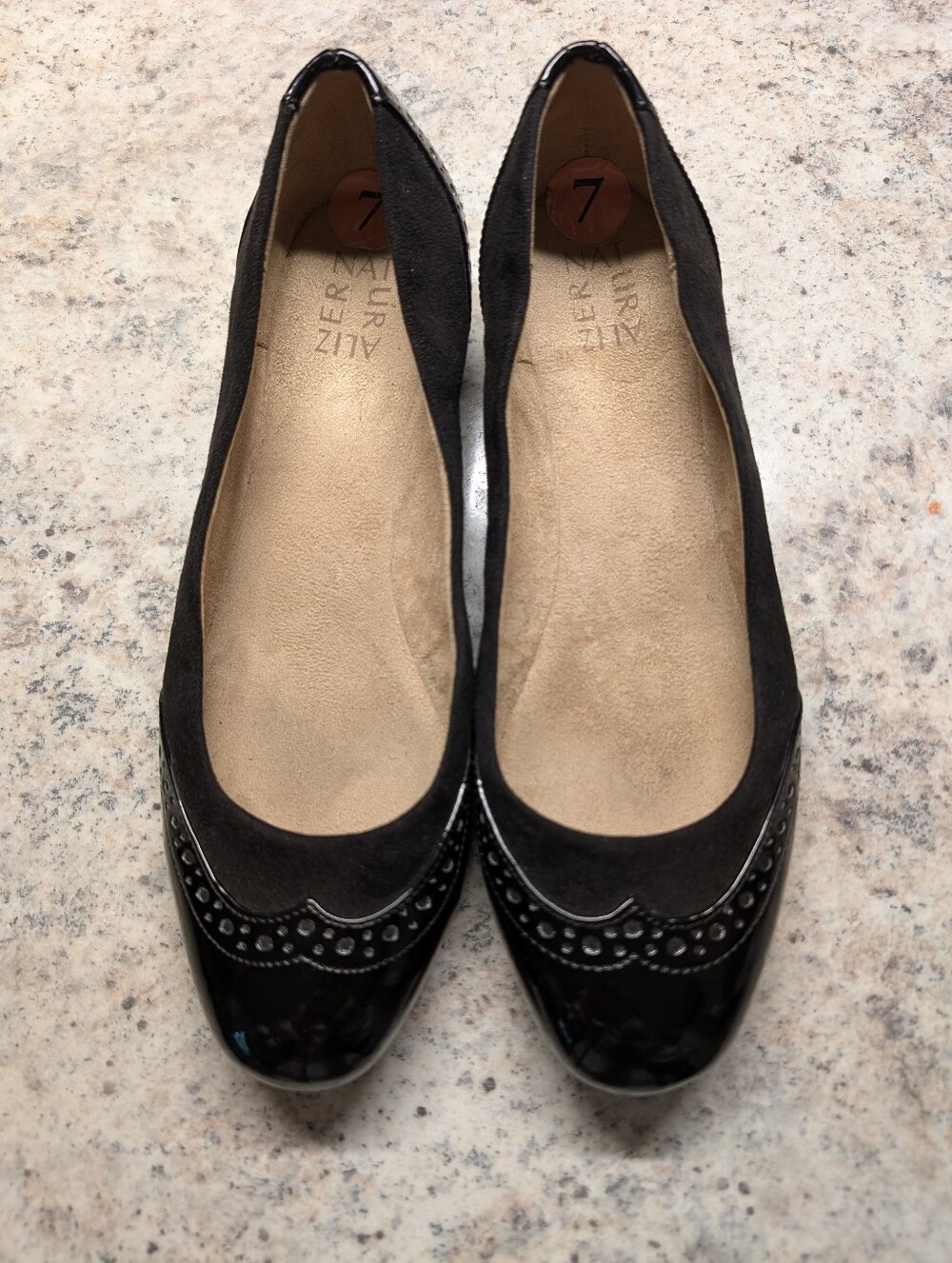 Naturalizer Black Suede and Patent Trim Ballet Flats